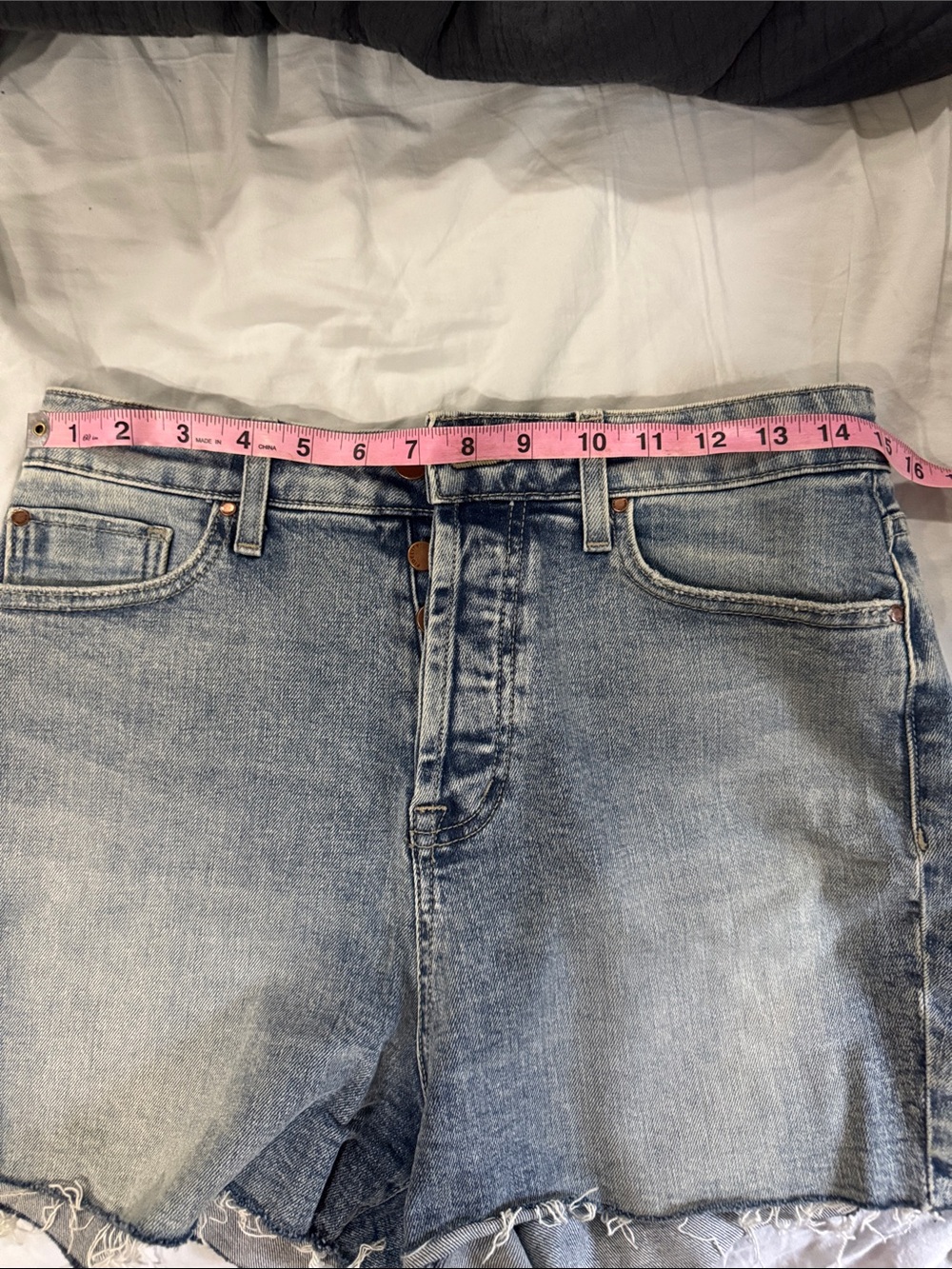 Fidelity Denim Light Blue Distressed High-Rise Jean Shorts - Picture 8 of 8